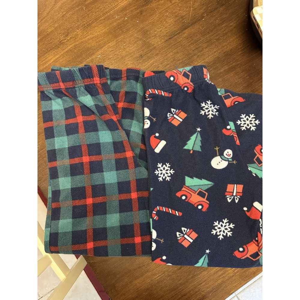 Christmas Pajama Pants boys 10/12 Fleece 2 Piece Lot Plaid Red green